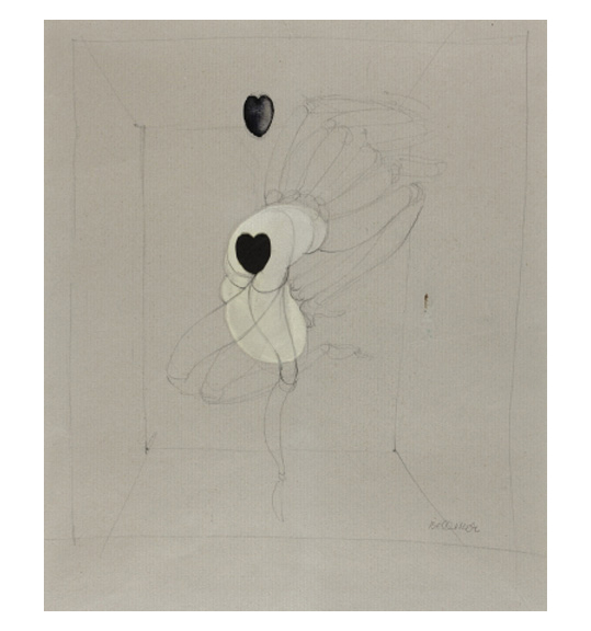A drawing on a gray background showing the outline of a room. A figure stands in the center, appearing like two connected legs or several fingers, looking like it is dancing. A 
